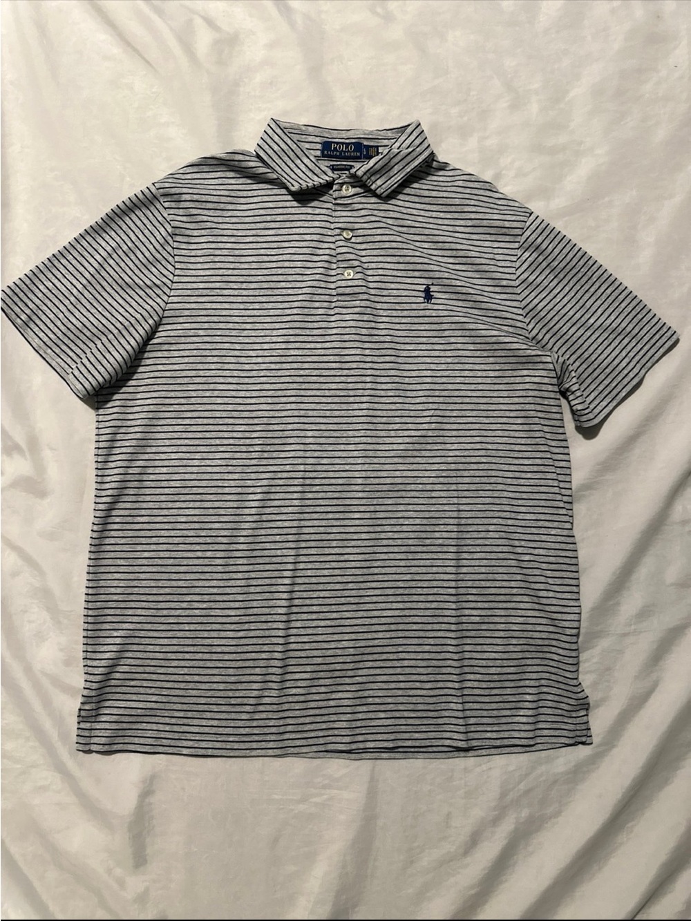 Polo Ralph Lauren Polo Shirt Gray Striped Classic Fit Short Sleeve Sz L